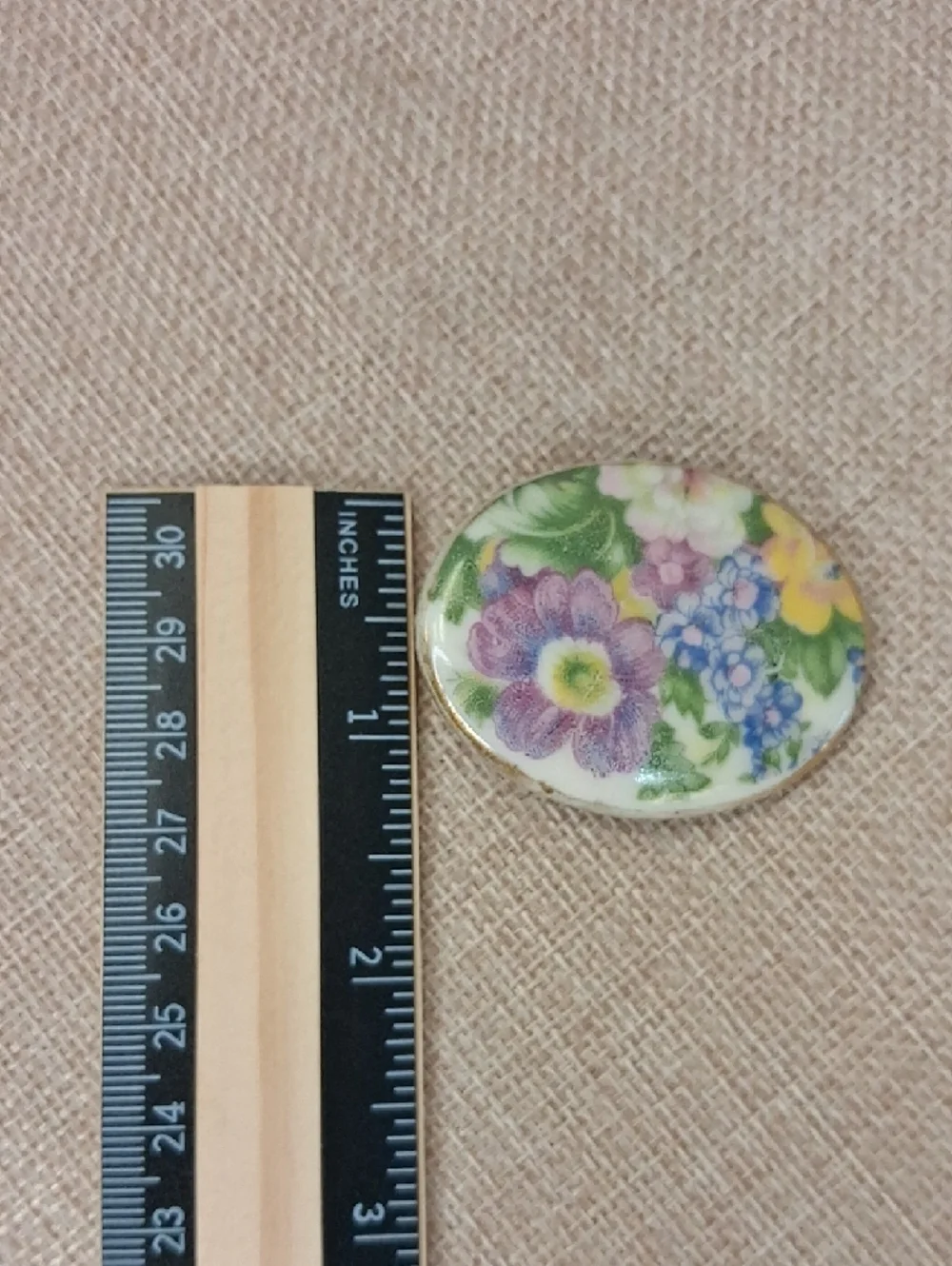 Floral Porcelain Brooch Gold Tone Oval Vintage Style Multicolor Pin OS